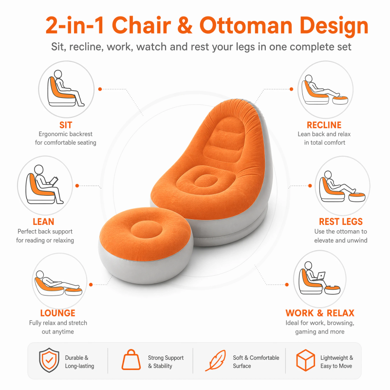 Flocking Inflatable Lazy Sofa  - Outdoor Indoor Camping review and price